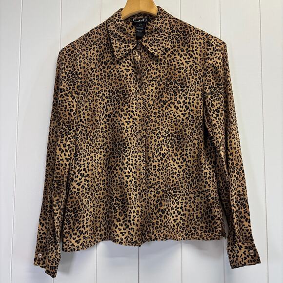 Vintage Cohort X Womens Old Money Mob Wife Silk Leopard Print Top Size S Classic - Picture 1 of 10